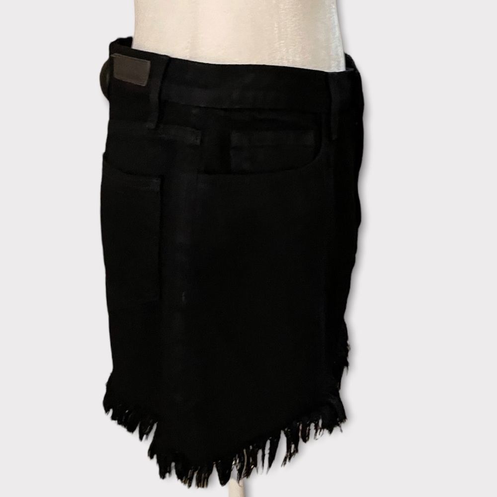 Etienne Marcel Denim Black Frayed Assymmetric Scallop Jean Mini Skirt Size 28 - Picture 8 of 10